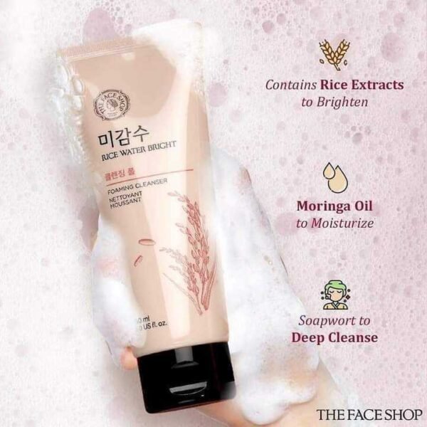 The Face Shop Rice Water Bright Facial Foaming Cleanser 150ml - Image 3